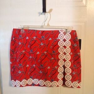 Crown & Ivy Skort Skirt American Flag & Lighthouse W/ Lace Trim Size 16 Pull On